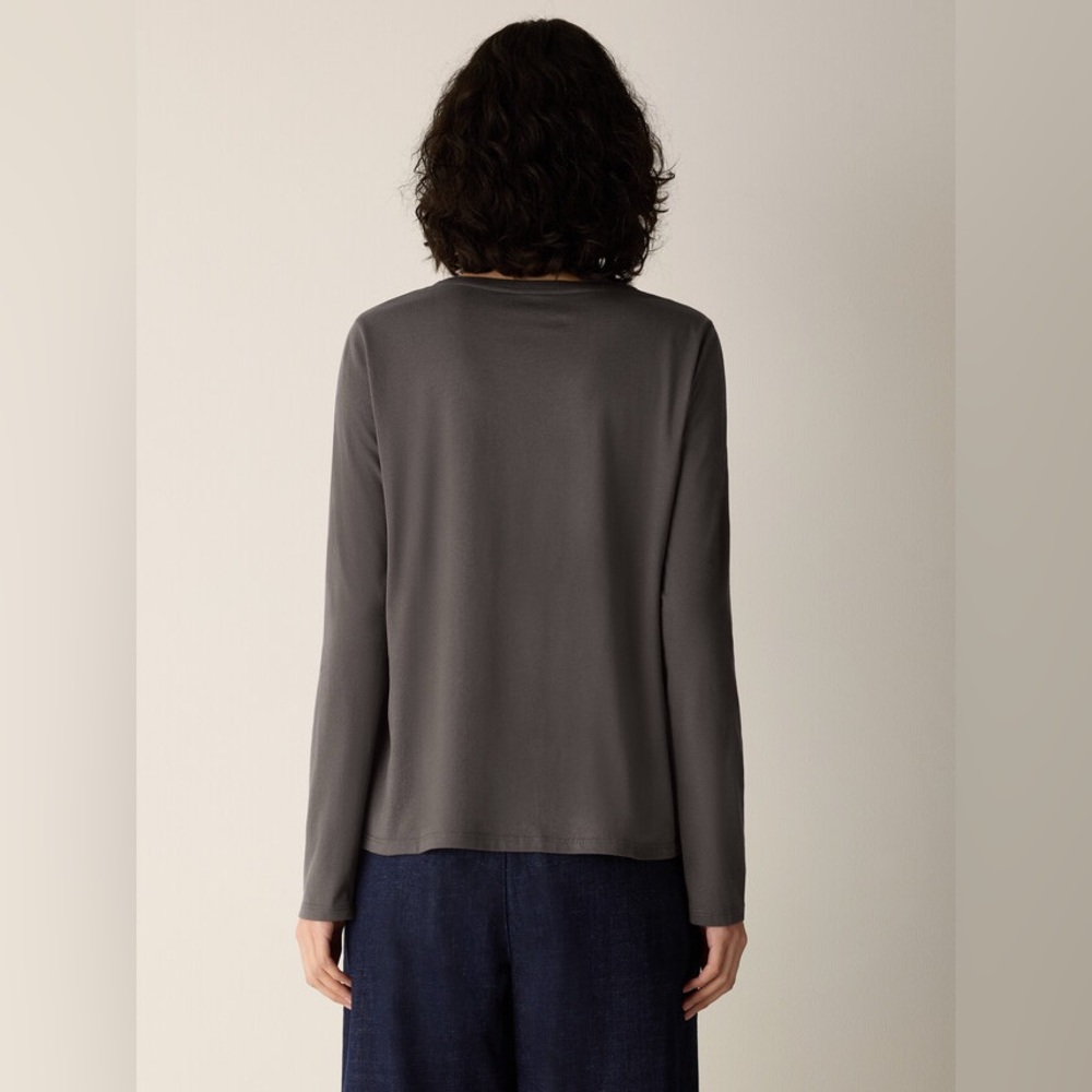 NWT Eileen Fisher Organic Pima Cotton Jersey Long-Sleeve Tee in Rye - Picture 3 of 10